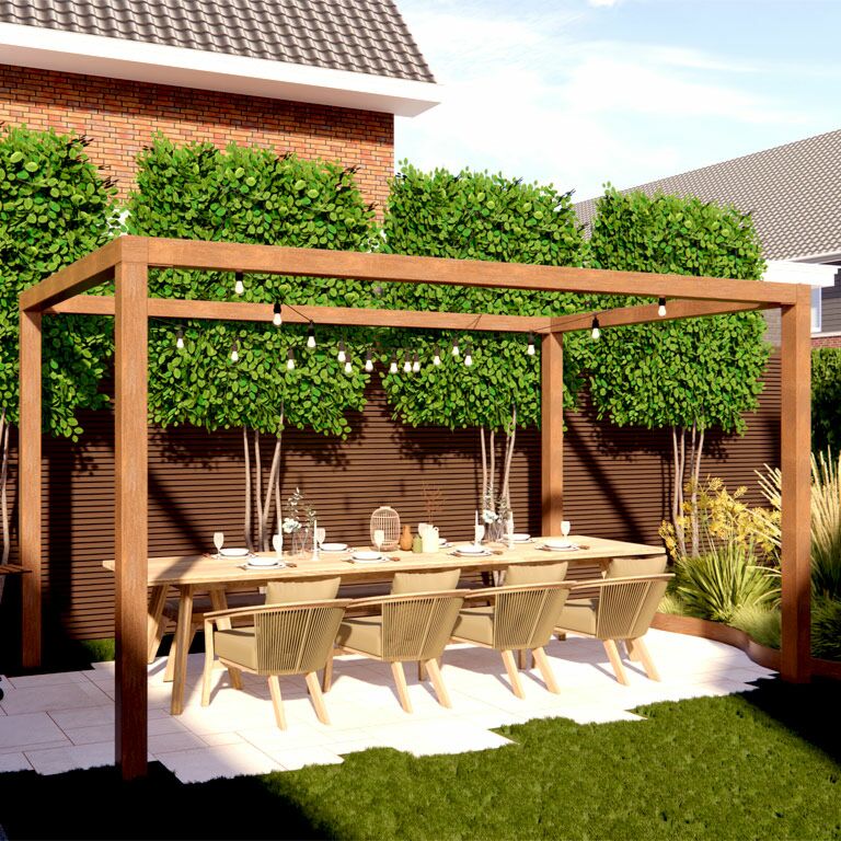 Corten-teräsinen pergola kokoonpano neliö 324 x 250 cm