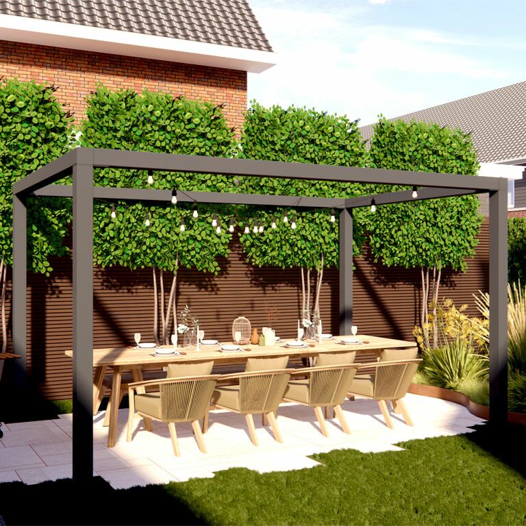 Jauhemaalipinnoitettu teräsinen pergola kokoonpano neliö 424 x 250 cm