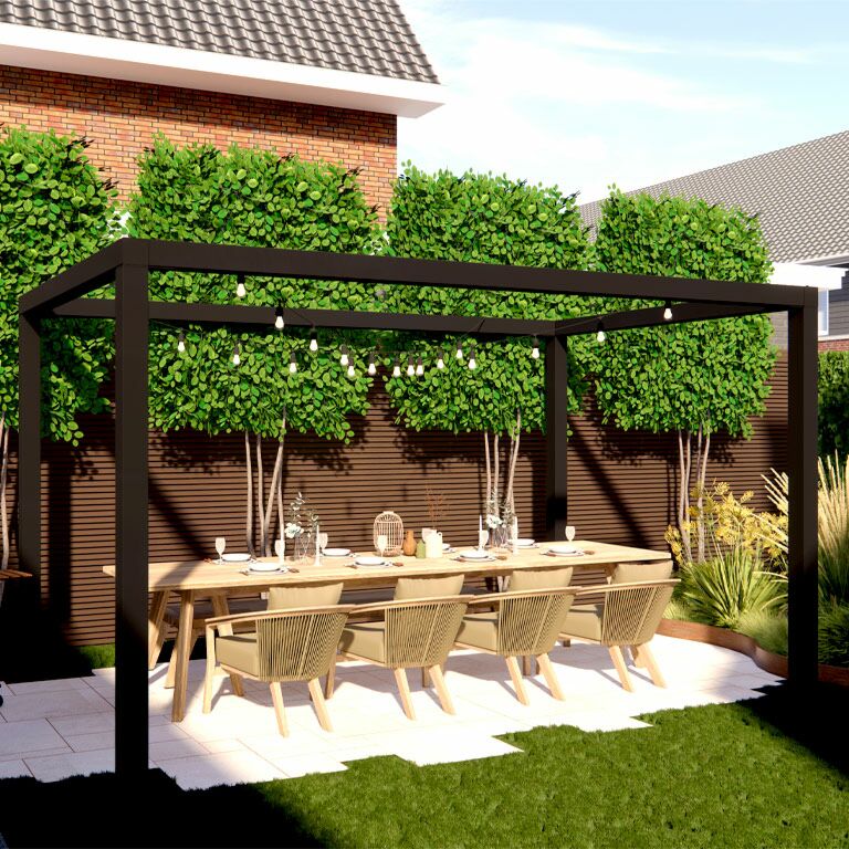 Jauhemaalipinnoitettu teräsinen pergola kokoonpano neliö 324 x 300 cm