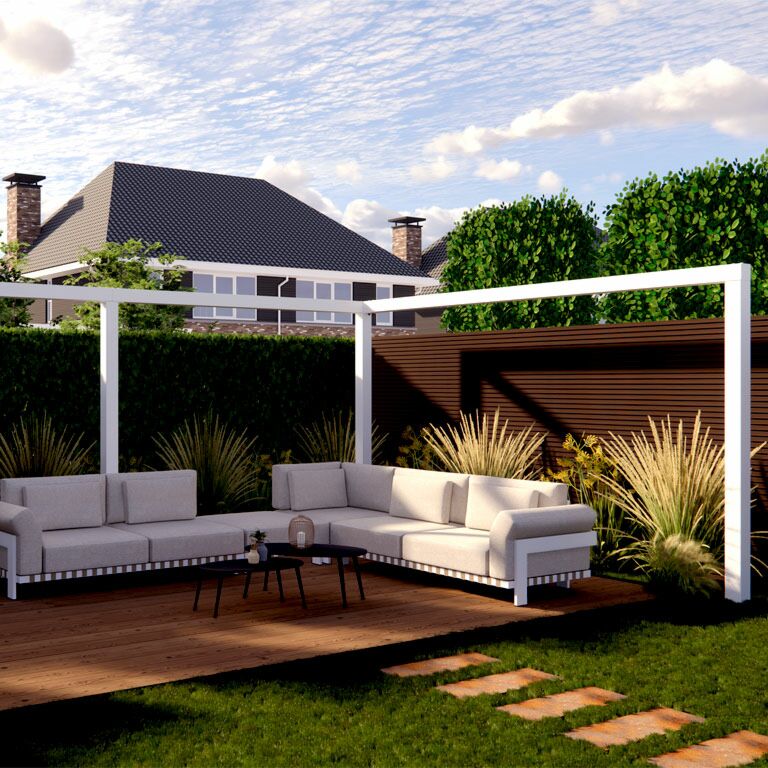 Jauhemaalipinnoitettu teräsinen pergola kulmapenkki 600 x 412 cm