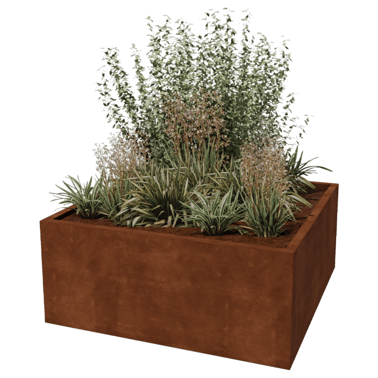 Corten-teräksinen hitsatut istutuslaatikko Montana 140 x 140 x 60 cm