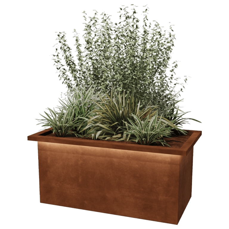Corten-teräksinen hitsatut istutuslaatikko Alabama LEDillä 100 x 50 x 50 cm 100 x 50 x 50 cm