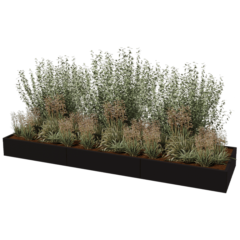 Jauhemaalipinnoitettu teräksinen istutuslaatikko Texas xxl 360 x 100 cm