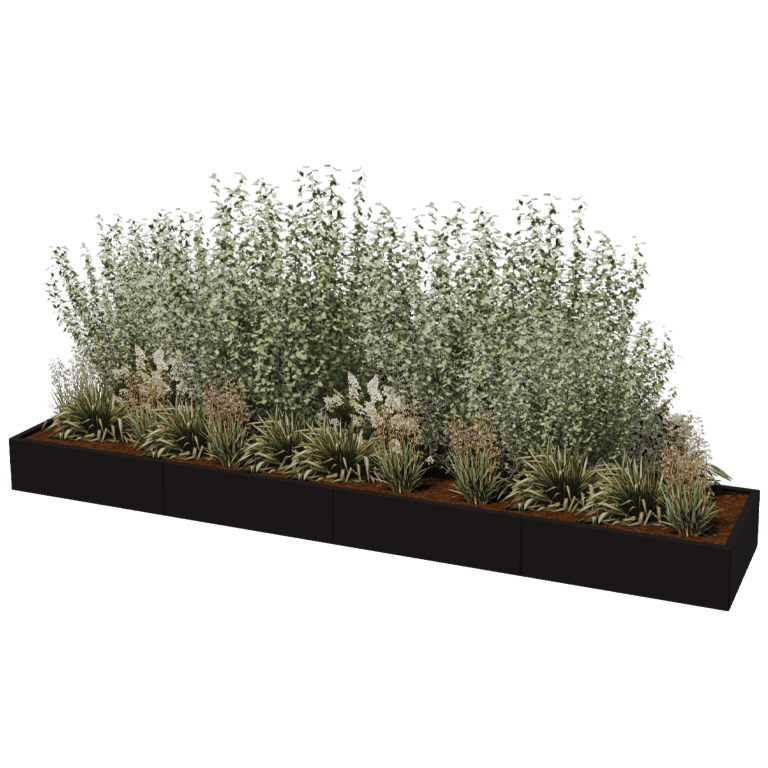 Jauhemaalipinnoitettu teräksinen istutuslaatikko Texas xxl 400 x 80 cm