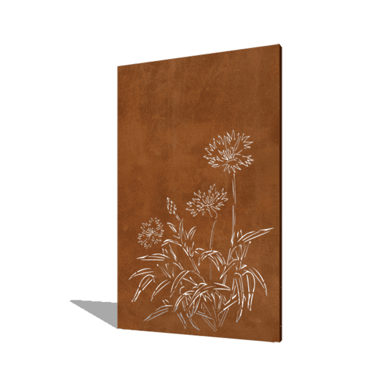 Corten-teräksinen paneeli ruiskukka 120 x 6 x 190 cm