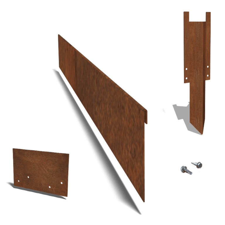 Corten-teräksinen puutarha reunus litteä 23 cm:n täydellinen sarja 15 metriä kohti