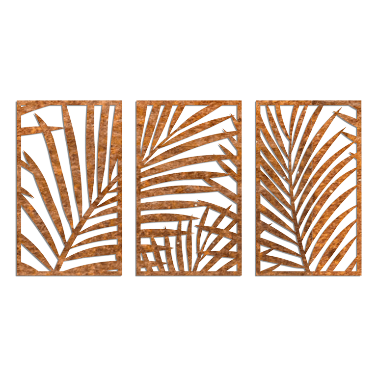 Corten-terästä seinäkoristeet Saniaiset 3-osainen
