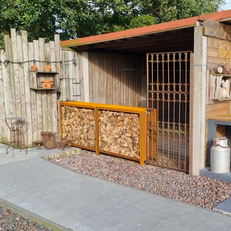 Corten-teräksinen puuteline Indiana 100 x 120 x 40 cm
