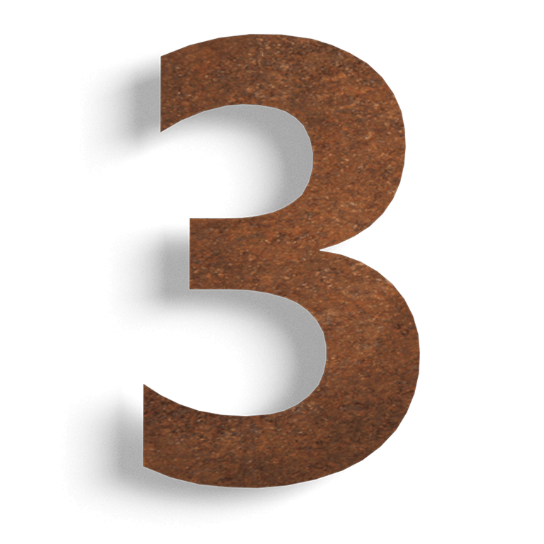 Corten-teräksinen talonumero 3 - 30 cm