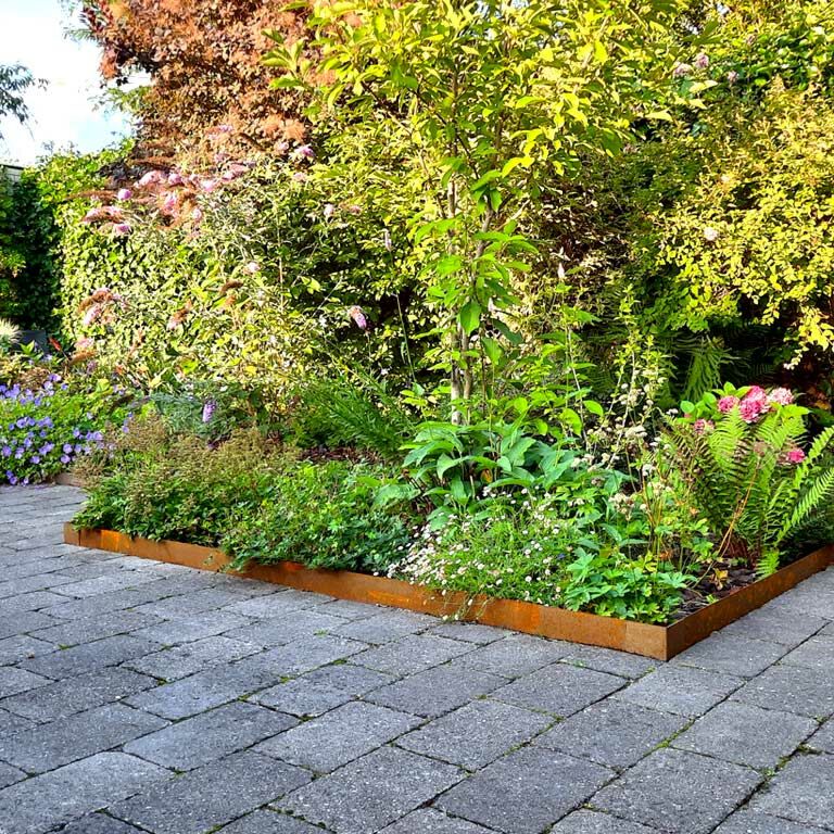 Corten-teräksinen puutarha reunus suora 15 cm täydellinen sarja 15 metriä kohti