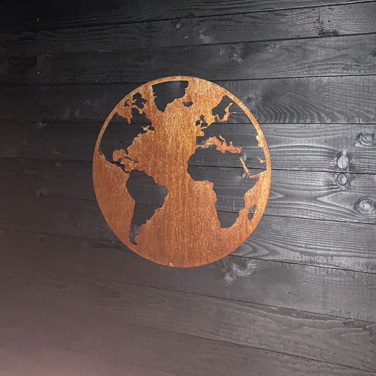 Corten-terästä seinäkoristeet Maailmankartta
