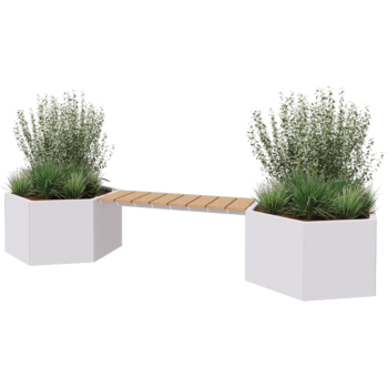 Teräksinen istutuslaatikko - Kuusikulmaiset - 294,4 x 99,3 x 50 cm - RAL9010 matta (valkoinen) - Penkillä - Ilman pohjalevyä Teräksinen istutuslaatikko - Kuusikulmaiset - 294,4 x 99,3 x 50 cm - RAL9010 matta (valkoinen) - Penkillä - Ilman pohjalevyä