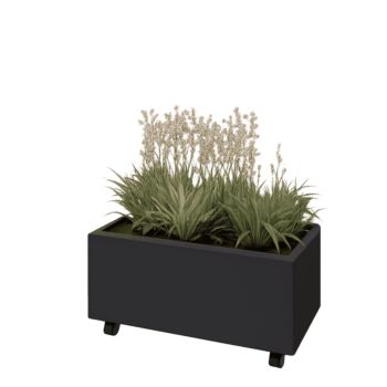 Teräksinen istutuslaatikko - Suorakaiteen muotoiset - 80 x 40 x 30 cm - RAL9005 matta (musta) - Pohjalevyllä - Pyörillä