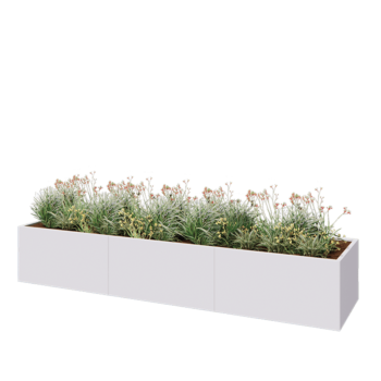 Teräksinen istutuslaatikko XXL - Suorakaiteen muotoiset - 360 x 80 x 60 cm - RAL9010 matta (valkoinen) - Ilman pohjalevyä