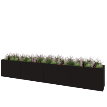 Teräksinen istutuslaatikko XXL - Suorakaiteen muotoiset - 480 x 60 x 80 cm - RAL9005 matta (musta) - Ilman pohjalevyä