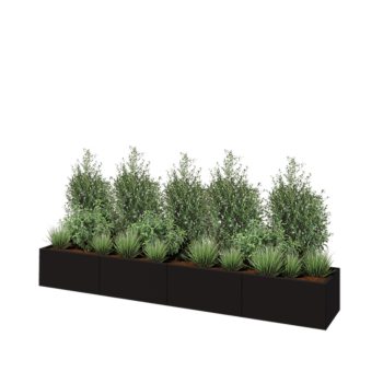 Teräksinen istutuslaatikko XXL - Suorakaiteen muotoiset - 320 x 50 x 40 cm - RAL9005 matta (musta) - Pohjalevyllä