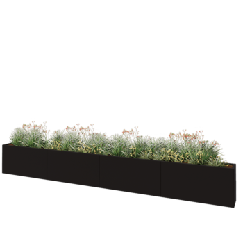 Teräksinen istutuslaatikko XXL - Suorakaiteen muotoiset - 480 x 30 x 60 cm - RAL9005 matta (musta) - Ilman pohjalevyä