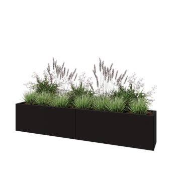 Teräksinen istutuslaatikko XXL - Suorakaiteen muotoiset - 200 x 30 x 40 cm - RAL9005 matta (musta) - Pohjalevyllä