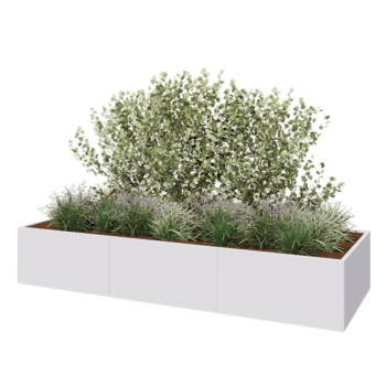 Teräksinen istutuslaatikko XXL - Suorakaiteen muotoiset - 360 x 120 x 60 cm - RAL9010 matta (valkoinen) - Pohjalevyllä