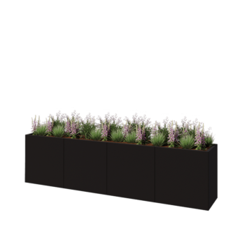 Teräksinen istutuslaatikko XXL - Suorakaiteen muotoiset - 320 x 50 x 80 cm - RAL9005 matta (musta) - Pohjalevyllä