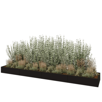 Teräksinen istutuslaatikko XXL - Suorakaiteen muotoiset - 480 x 80 x 30 cm - RAL9005 matta (musta) - Ilman pohjalevyä