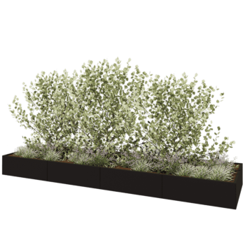 Teräksinen istutuslaatikko XXL - Suorakaiteen muotoiset - 480 x 120 x 40 cm - RAL9005 matta (musta) - Ilman pohjalevyä