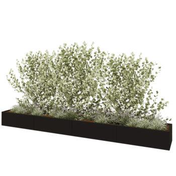 Teräksinen istutuslaatikko XXL - Suorakaiteen muotoiset - 480 x 60 x 40 cm - RAL9005 matta (musta) - Pohjalevyllä