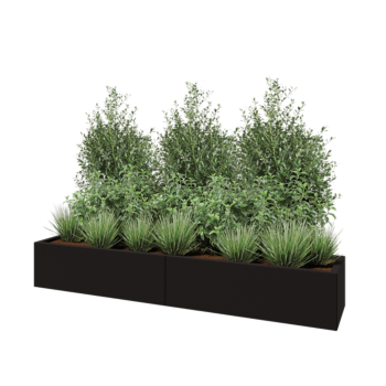 Teräksinen istutuslaatikko XXL - Suorakaiteen muotoiset - 200 x 40 x 30 cm - RAL9005 matta (musta) - Pohjalevyllä