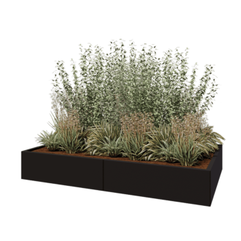Teräksinen istutuslaatikko XXL - Suorakaiteen muotoiset - 200 x 120 x 30 cm - RAL9005 matta (musta) - Pohjalevyllä
