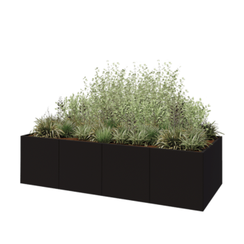 Teräksinen istutuslaatikko XXL - Suorakaiteen muotoiset - 320 x 120 x 80 cm - RAL9005 matta (musta) - Ilman pohjalevyä