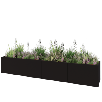 Teräksinen istutuslaatikko XXL - Suorakaiteen muotoiset - 480 x 80 x 80 cm - RAL9005 matta (musta) - Pohjalevyllä