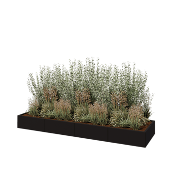 Teräksinen istutuslaatikko XXL - Suorakaiteen muotoiset - 320 x 80 x 30 cm - RAL9005 matta (musta) - Pohjalevyllä