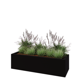 Lasikuituruukku - Suorakulmio - 150 x 50 x 40 cm - RAL9005 matta (musta) - Pohjallinen