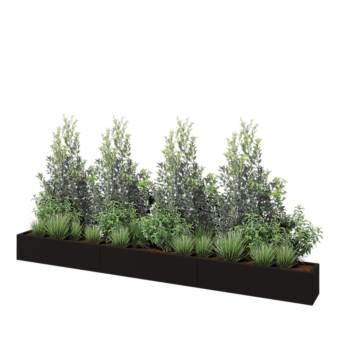 Teräksinen istutuslaatikko XXL - Suorakaiteen muotoiset - 360 x 30 x 30 cm - RAL9005 matta (musta) - Ilman pohjalevyä