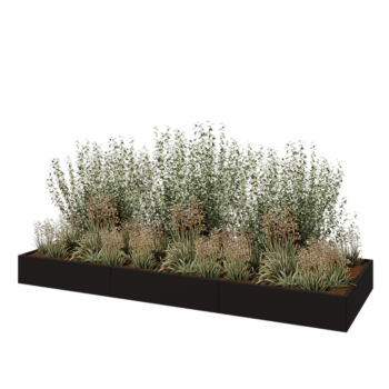 Teräksinen istutuslaatikko XXL - Suorakaiteen muotoiset - 360 x 120 x 30 cm - RAL9005 matta (musta) - Pohjalevyllä