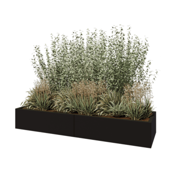 Teräksinen istutuslaatikko XXL - Suorakaiteen muotoiset - 200 x 60 x 30 cm - RAL9005 matta (musta) - Ilman pohjalevyä