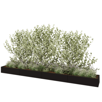 Teräksinen istutuslaatikko XXL - Suorakaiteen muotoiset - 480 x 50 x 30 cm - RAL9005 matta (musta) - Ilman pohjalevyä