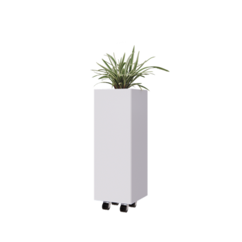 Teräksinen istutuslaatikko - Neliönmuotoiset - 30 x 30 x 80 cm - RAL9010 matta (valkoinen) - Pohjalevyllä - Pyörillä