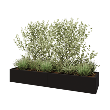 Teräksinen istutuslaatikko XXL - Suorakaiteen muotoiset - 200 x 50 x 30 cm - RAL9005 matta (musta) - Pohjalevyllä