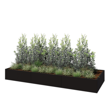 Teräksinen istutuslaatikko XXL - Suorakaiteen muotoiset - 360 x 120 x 40 cm - RAL9005 matta (musta) - Ilman pohjalevyä