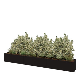 Teräksinen istutuslaatikko XXL - Suorakaiteen muotoiset - 360 x 40 x 40 cm - RAL9005 matta (musta) - Pohjalevyllä