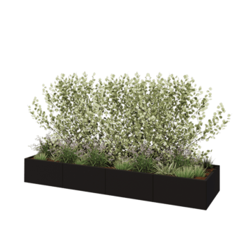 Teräksinen istutuslaatikko XXL - Suorakaiteen muotoiset - 320 x 80 x 40 cm - RAL9005 matta (musta) - Pohjalevyllä