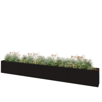 Teräksinen istutuslaatikko XXL - Suorakaiteen muotoiset - 480 x 40 x 60 cm - RAL9005 matta (musta) - Pohjalevyllä