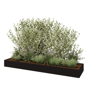 Teräksinen istutuslaatikko XXL - Suorakaiteen muotoiset - 360 x 80 x 30 cm - RAL9005 matta (musta) - Ilman pohjalevyä