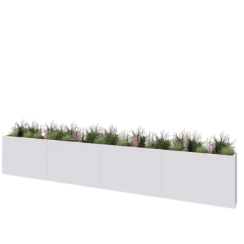 Teräksinen istutuslaatikko XXL - Suorakaiteen muotoiset - 480 x 30 x 80 cm - RAL9010 matta (valkoinen) - Ilman pohjalevyä