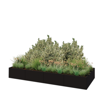 Teräksinen istutuslaatikko XXL - Suorakaiteen muotoiset - 320 x 120 x 40 cm - RAL9005 matta (musta) - Pohjalevyllä