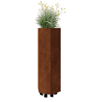 Corten-teräksinen istutuslaatikko - Kuusikulmaiset - 39,3 x 34,6 x 100 cm - Pohjalevyllä - Pyörillä