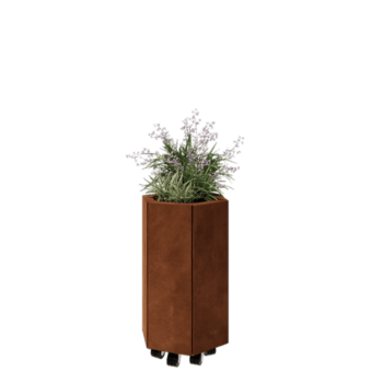 Corten-teräksinen istutuslaatikko - Kuusikulmaiset - 39,3 x 34,6 x 60 cm - Pohjalevyllä - Pyörillä