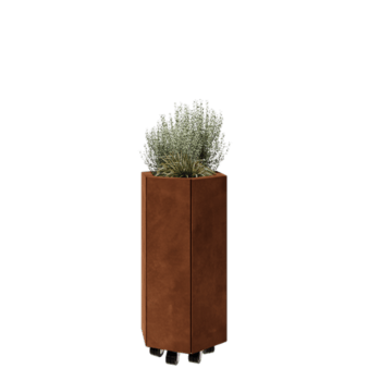 Corten-teräksinen istutuslaatikko - Kuusikulmaiset - 39,3 x 34,6 x 70 cm - Pohjalevyllä - Pyörillä