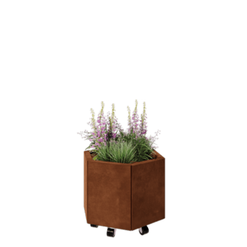 Corten-teräksinen istutuslaatikko - Kuusikulmaiset - 59,3 x 52 x 40 cm - Pohjalevyllä - Pyörillä